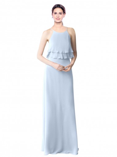 High Narrow Neck Long Chiffon Bridesmaid Dress with Tiered Ruffles Glasgow