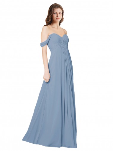 Empire Waist Off the Shoulder Chiffon Bridesmaid Dress with Sweetheart Bodice Glasgow