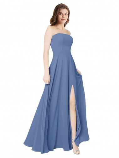 Strapless Long Chiffon Bridesmaid Dress with Front Slit Glasgow