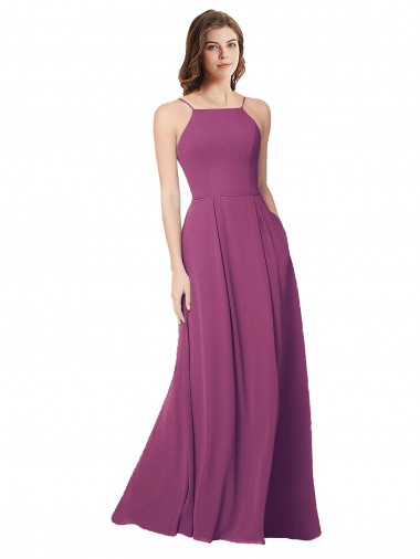 Halter Neck Long Pleated Chiffon Bridesmaid Dress with Pockets Glasgow