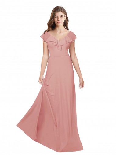 Flounced V Neckline Flutter Sleeves Chiffon Bridesmaid Dress Glasgow