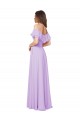 Ruffled Off the Shoulder Long Chiffon Bridesmaid Dress with Slit
