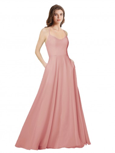 Open Back Wide Tie Band Long Chiffon Bridesmaid Dress with Pockets Glasgow