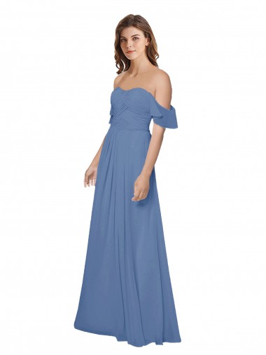 Flutter Sleeves Scoop Neck Off the Shoulder Long Chiffon Bridesmaid Dress Glasgow