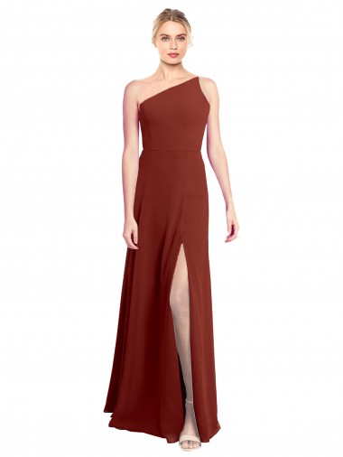 Fit and Flare One Shoulder Long Chiffon Bridesmaid Dress with High Slit Glasgow