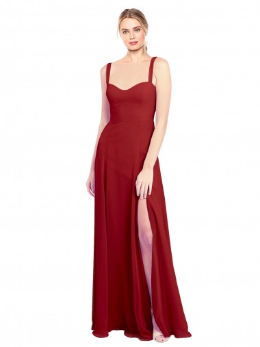 Sweetheart Neckline Long Chiffon Bridesmaid Dress with Side Slit and Wide Straps Glasgow