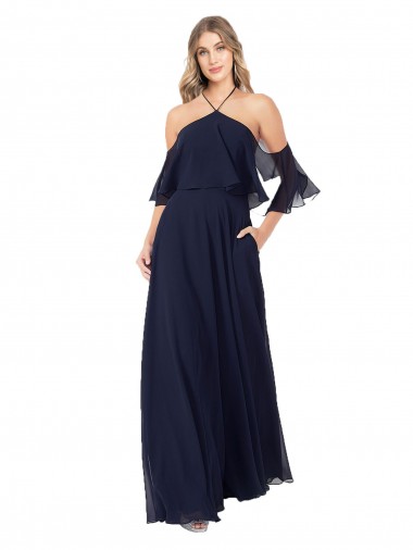 Halter Neck Cold Shoulder Flutter Sleeves Bridesmaid Dress Glasgow