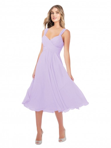 Draped Midi Length Chiffon Cocktail Bridesmaid Dress with Ruched Bodice Glasgow