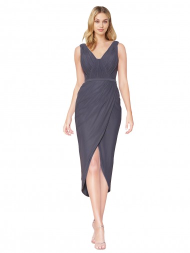High Low V-Neck Chiffon Mermaid Wrap Bridesmaid Dress / Formal Prom Dress Glasgow