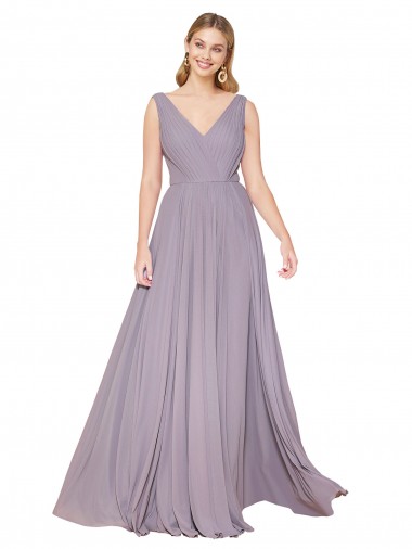 Draped Floor Length High Neck V-Back Chiffon Bridesmaid Dress / Formal Prom Dress with Shirred Bodice Glasgow