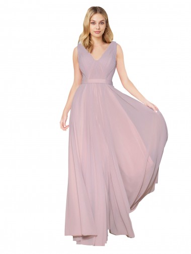 Draped V-Neck Long Chiffon Bridesmaid Dress / Formal Prom Dress with Shirred Bodice Glasgow