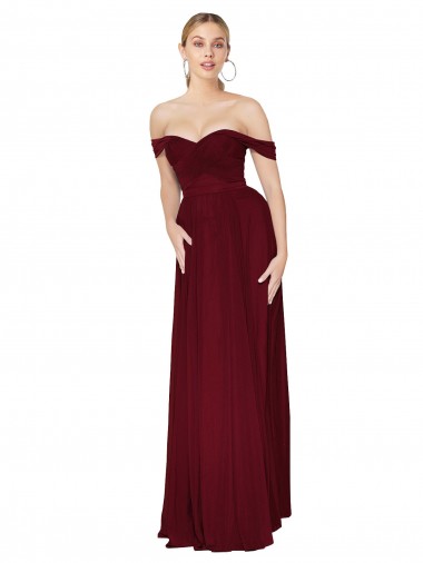 Shirred Sweetheat Neckline Off the Shoulder Long Chiffon Bridesmaid Dress / Formal Prom Dress Glasgow