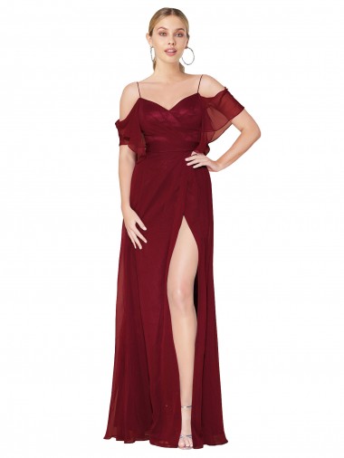 Cold Shoulder Long Mermaid Chiffon Bridesmaid Dress / Formal Prom Dress with Straps Glasgow