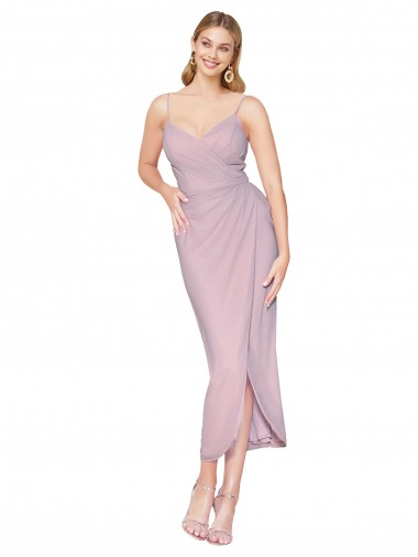 Short Knee Length Chiffon Wrap Bridesmaid Dress / Cocktail Prom Dress with Straps Glasgow