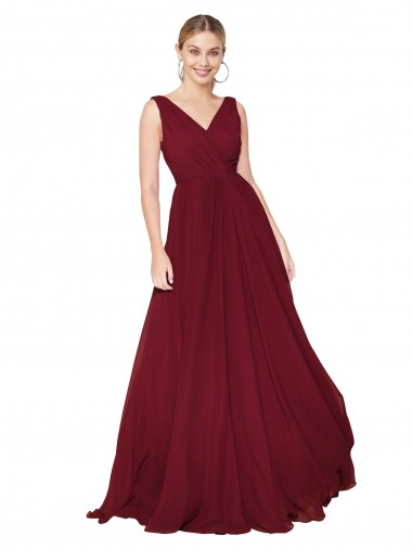 Draped A-Line V-Neck Floor Length Chiffon Bridesmaid Dress / Formal Prom Dress Glasgow