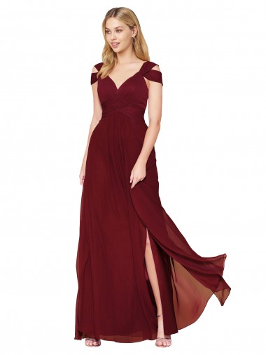 Off the Shoulder Long Chiffon Bridesmaid Dress / Formal Prom Dress with Side Slit Glasgow