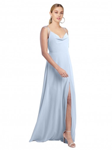 Draped Cowl Neck Tied Straps Long Chiffon Bridesmaid Dress with Slit Glasgow
