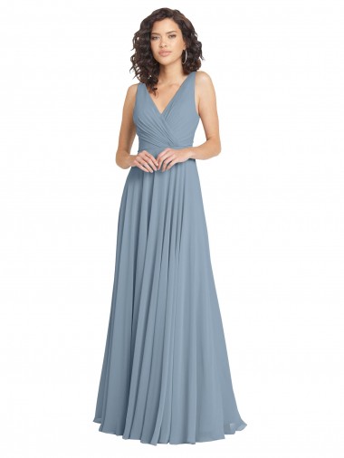 Faux Surplice Bodice Long Chiffon Bridesmaid Dress with V-Neckline Glasgow