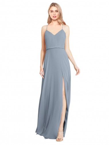Spaghetti Straps V-Neckline Long Chiffon Bridesmaid Dress with High Slit Glasgow