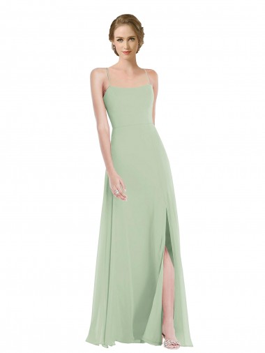 Scoop Neck Tie Strap Maxi Bridesmaid Dress with Front Slit Glasgow
