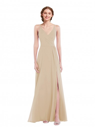 Faux Wrap Criss Cross Back Maxi Bridesmaid Dress with Front Slit Glasgow