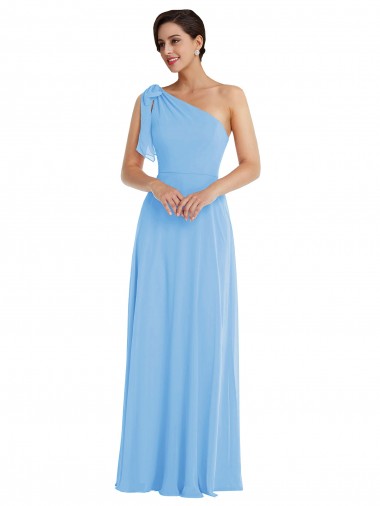 Draped One Shoulder Maxi Bridesmaid Dress with Scarf Bow Glasgow