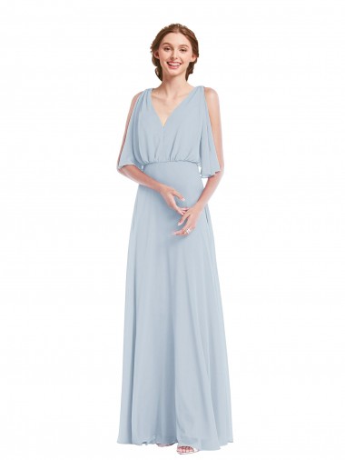 V-Neck Split Sleeves Blouson Bodice Maxi Bridesmaid Dress Glasgow