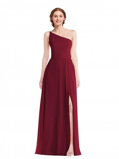 One Shoulder Chiffon Maxi Bridesmaid Dress with Shirred Front Slit Glasgow
