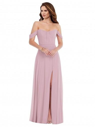 Off the Shoulder Draped Sleeve Maxi Bridesmaid Dress with Front Slit Glasgow