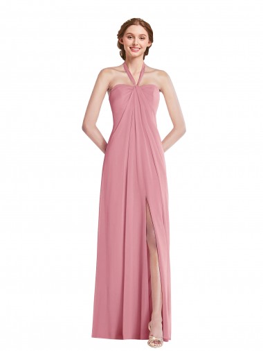 Draped Chiffon Grecian Column Bridesmaid Dress with Front Slit Glasgow
