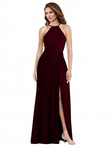 Halter Spaghetti Straps Maxi Bridesmaid Dress with Front Slit Glasgow