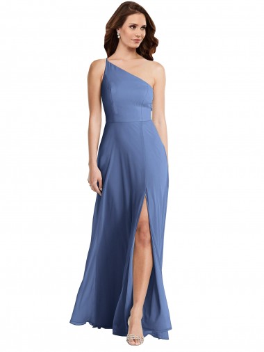 One Shoulder Full Length Maxi Formal Bridesmaid Dress with Flirty Slit Glasgow