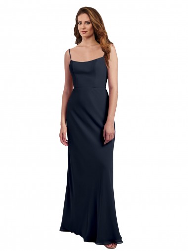 Scoop Neck Long Chiffon Open Back Bridesmaid Dress with Spaghetti Straps Glasgow