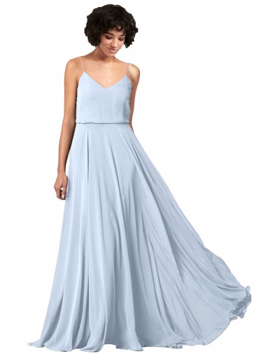 V-Neck Blouson Waist Long Chiffon Bridesmaid Dress with Straps Glasgow