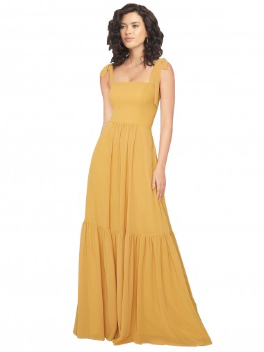 Tied Strap Square Neck Long Chiffon Bridesmaid Dress Glasgow