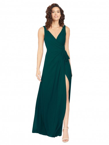 V-Neck Chiffon Bridesmaid Dress with Front Skirt Slit Glasgow