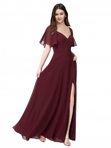 Chiffon Flutter Sleeve Sweetheart Bridesmaid Dress Glasgow