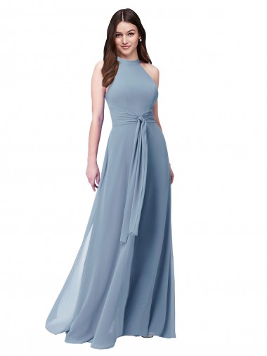Halter High Neck Chiffon Dress with Sash Glasgow
