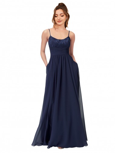 Long Chantilly Lace and Ruched Chiffon Bridesmaid Dress Glasgow