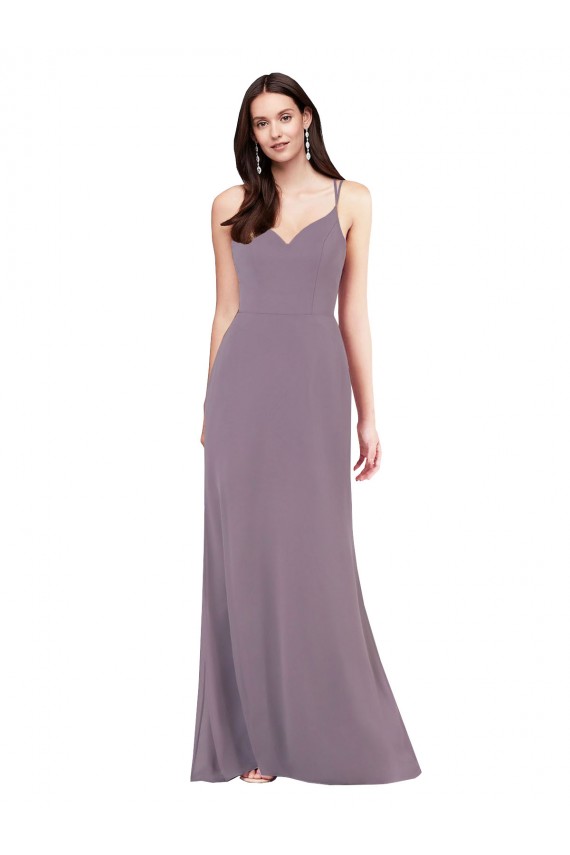 Simple Floor-Length Chiffon Formal Bridesmaid Dress with Criss-Cross Back