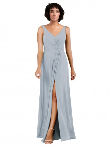 V-Neckline Wrapped Chiffon Bridesmaid Dress with Skirt Slit Glasgow