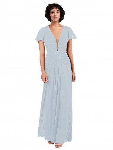 Deep V-Neckline Chiffon Bridesmaid Dress with Flutter Sleeves Glasgow