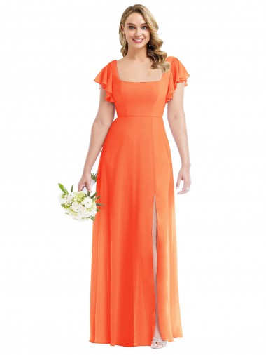 Flutter Sleeves Scoop Open Back Chiffon Maxi Bridesmaid Dress Glasgow