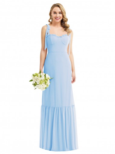 Tie Shoulder Bustier Bodice Ruffle Hem Maxi Bridesmaid Dress Glasgow