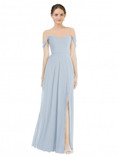 Off the Shoulder Basque Neck Maxi Bridesmaid Dress with Flounce Sleeves Glasgow