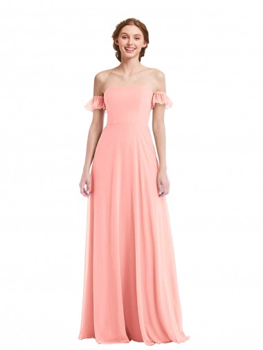 Off the Shoulder Ruffle Cuff Sleeve Chiffon Maxi Bridesmaid Dress Glasgow