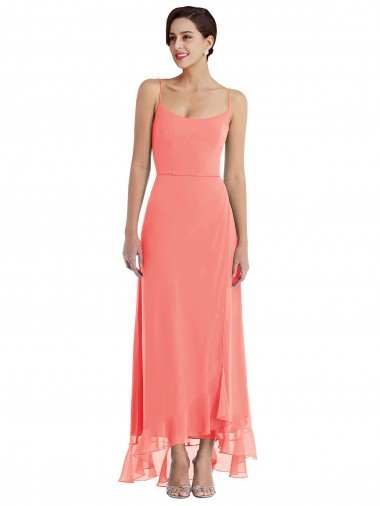 Scoop Neck Ruffle Trimmed High Low Maxi Bridesmaid Dress Glasgow