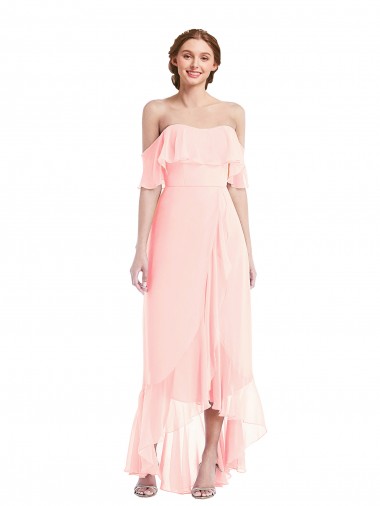 Off the Shoulder Ruffled High Low Maxi Bridesmaid Dress Glasgow