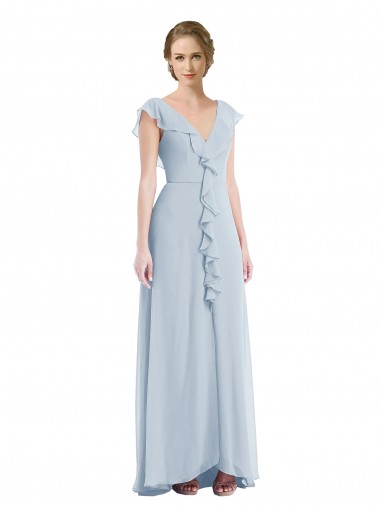 Ruffle Trimmed V Back Chiffon Maxi Bridesmaid Dress Glasgow