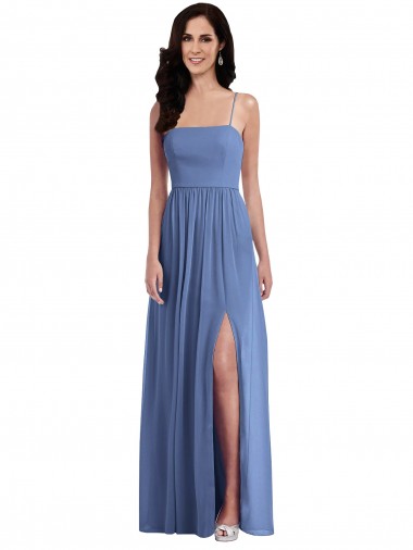 Slim Spaghetti Straps Chiffon Bridesmaid Dress with Front Slit Glasgow